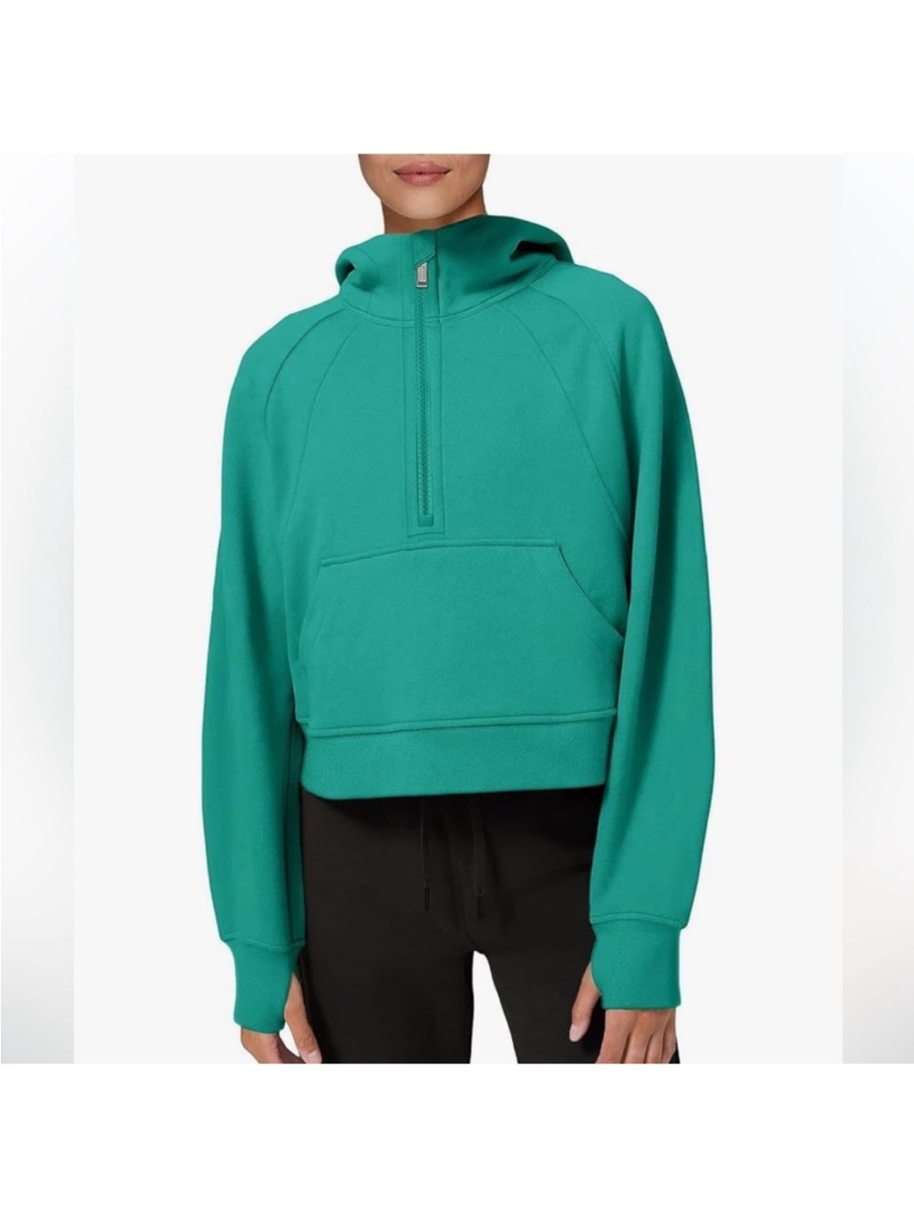 LASLULU Fleece Lined Collar 1/2 Zipper cropped athletic pullover Hoodie Size M